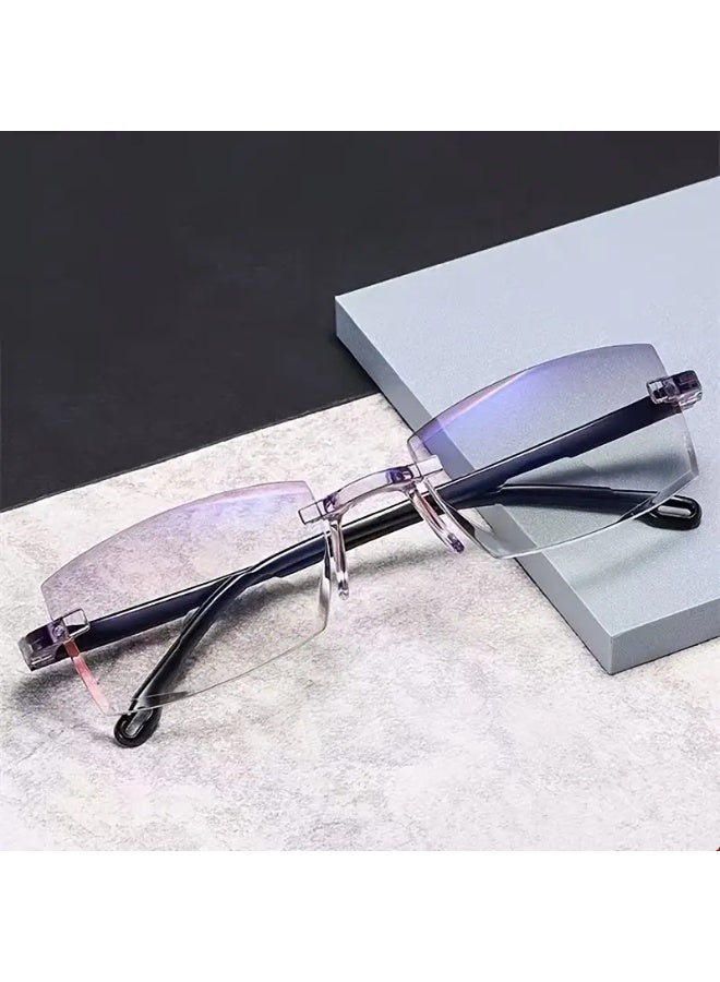 SCENT HOUSE Fashionable Light Glasses with Transparent Lenses, Trendy Frameless Cutting Edge Glasses to Computer Glasses, Same Model for Men and Women Clear Vision (Includes eyeglass case)
,blue lighe blocking glasses,eyeglasses - Image 2