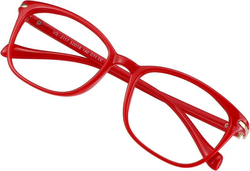 VisionGlobal Blue Light Blocking Glasses for Women, Anti Eyestrain, Computer Reading, TV Glasses, Stylish Square Frame, Anti Glare(Red,+1.75 Magnification) - Image 1