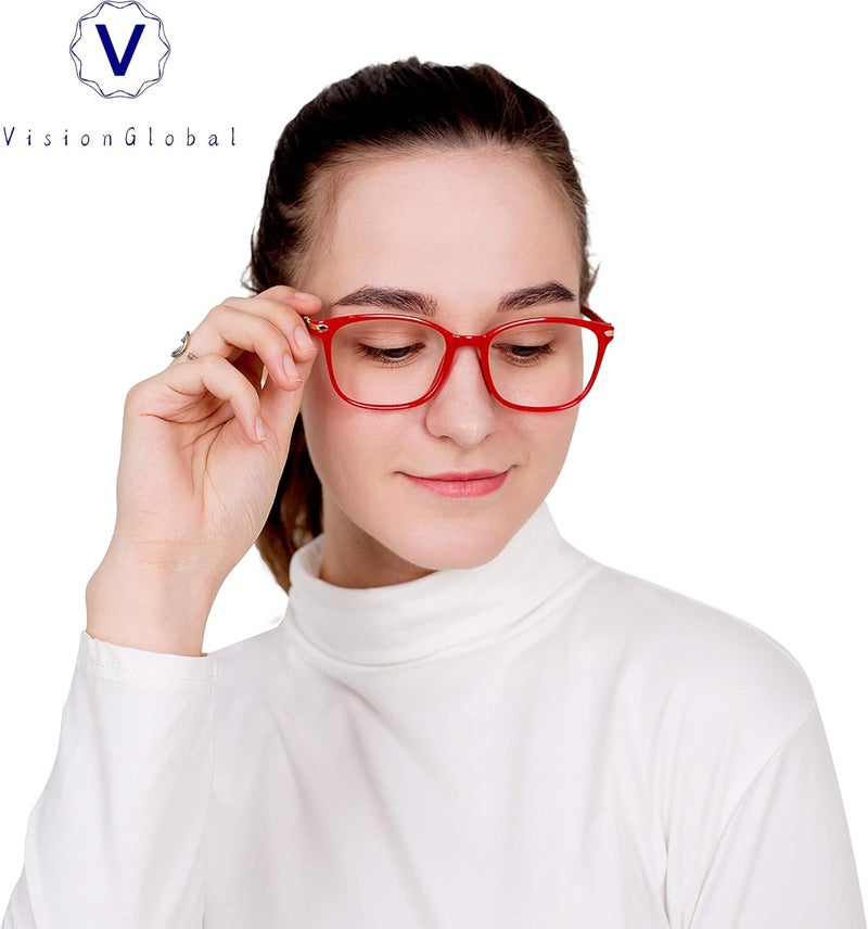 VisionGlobal Blue Light Blocking Glasses for Women, Anti Eyestrain, Computer Reading, TV Glasses, Stylish Square Frame, Anti Glare(Red,+1.75 Magnification) - Image 5