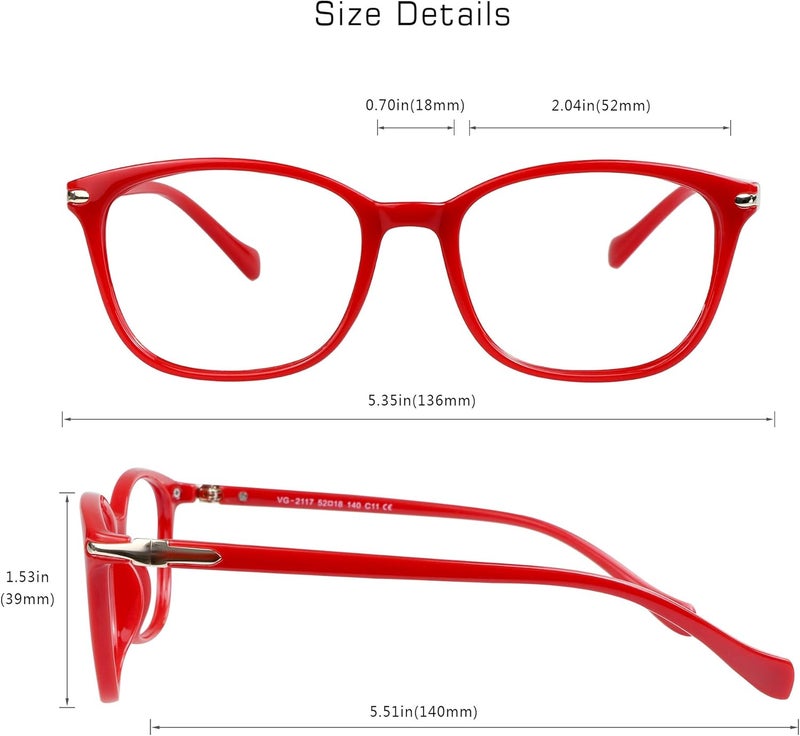 VisionGlobal Blue Light Blocking Glasses for Women, Anti Eyestrain, Computer Reading, TV Glasses, Stylish Square Frame, Anti Glare(Red,+1.75 Magnification) - Image 3