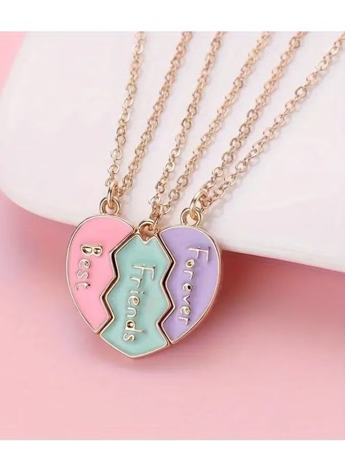 جيفت طقم من 3 قطع - قلادات ساحرة على شكل قلب من BFF بألوان الباستيل - نقش "أفضل صديقات للأبد"، مصنوعة من سبائك الزنك مع سلسلة ذهبية اللون، هدية مثالية للصداقة للفتيات، هدية للأصدقاء | قلادة صداقة | إكسسوار ساحر - Image 1