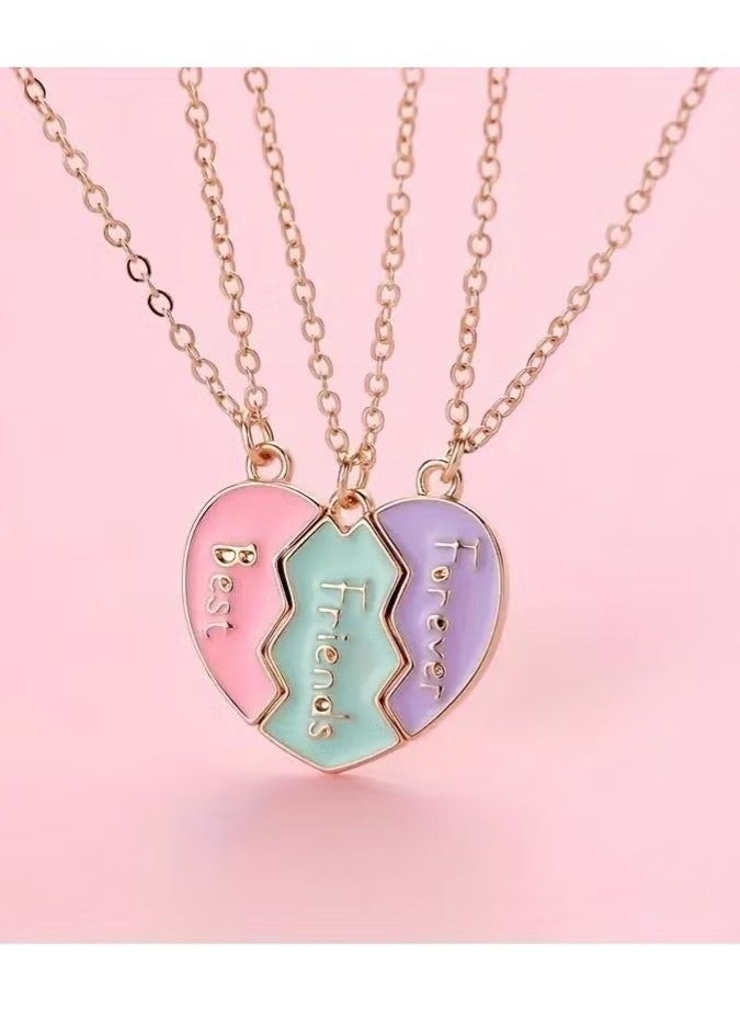 جيفت طقم من 3 قطع - قلادات ساحرة على شكل قلب من BFF بألوان الباستيل - نقش "أفضل صديقات للأبد"، مصنوعة من سبائك الزنك مع سلسلة ذهبية اللون، هدية مثالية للصداقة للفتيات، هدية للأصدقاء | قلادة صداقة | إكسسوار ساحر - Image 2