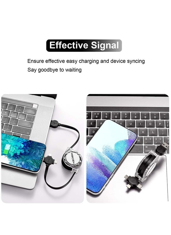 ASICEN - Multi Charging Cable 3.3ft 2Pack Retractable Multi Fast Charging Cord 3 in 1 Multi USB Cable with Lightning/Micro USB/Type C Sync Charger Cable for iPhone,iPad,Samsung Galaxy,LG,PS,Tablets and More - Image 1