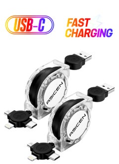 Multi Charging Cable 3.3ft 2Pack Retractable Multi Fast Charging Cord 3 in 1 Multi USB Cable with Lightning/Micro USB/Type C Sync Charger Cable for iPhone,iPad,Samsung Galaxy,LG,PS,Tablets and More