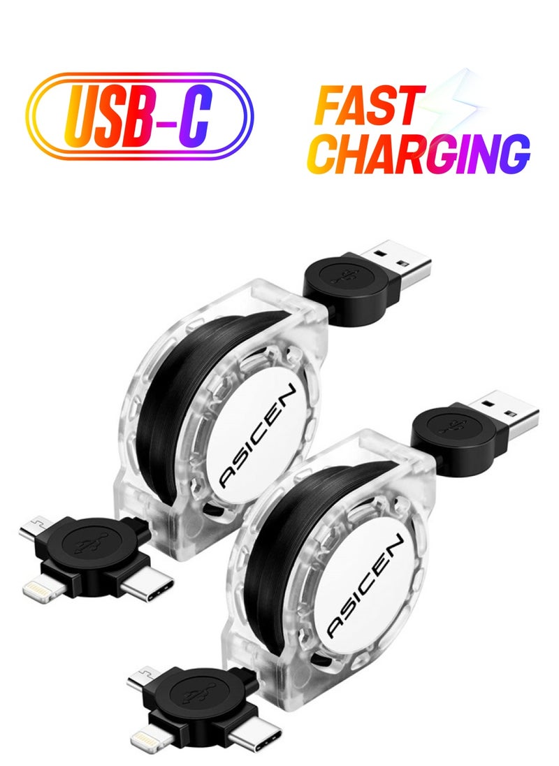 ASICEN - Multi Charging Cable 3.3ft 2Pack Retractable Multi Fast Charging Cord 3 in 1 Multi USB Cable with Lightning/Micro USB/Type C Sync Charger Cable for iPhone,iPad,Samsung Galaxy,LG,PS,Tablets and More - Image 1