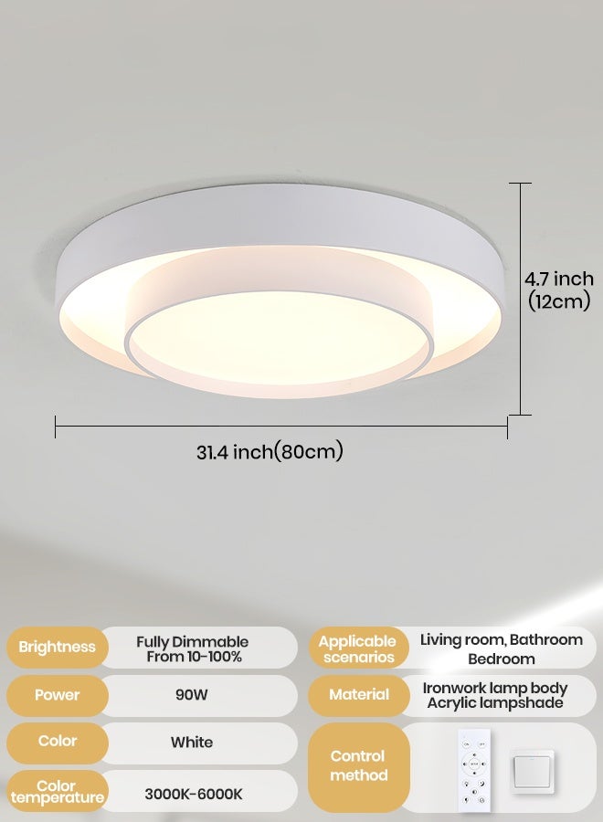 YATAI LIGHTING Modern Round LED Ceiling Light, 90W Remote-Controlled Dimmable Fixture, 3000K-6000K Adjustable Colors, Minimalist Flush Mount for Bedroom, Dining Room & Living Areas,80cm - Image 2