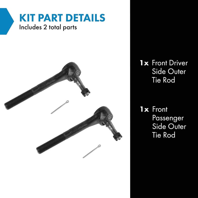 TRQ Front Outer Tie Rod Set 2 Piece Compatible with 1990-2005 Chevrolet Astro 90-05 GMC Safari - Image 2
