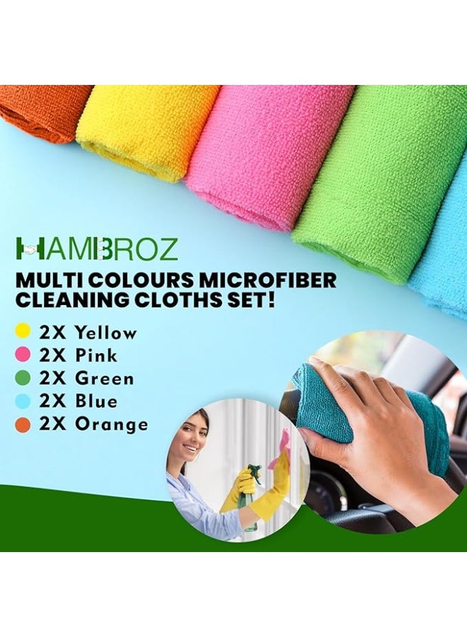 HAMBROZ Microfiber Cleaning Cloth Multi Purposes Kitchen Towel Set Super Absorbent Reusable Cleaning Towels Kitchen Lint Free Cloth Dusters (30x30cm) (Pack of 10) - Image 2