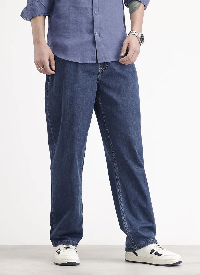 Loose Fit Textured Denim Jeans | Blue