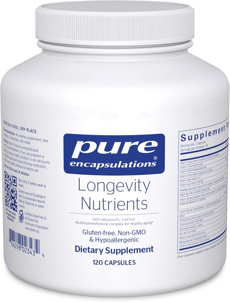 Pure Encapsulations Longevity Nutrients  MultivitaminMineral Complex to Support Healthy Aging Brain Function Eyes Bones and Vascular Health  120 Capsules - Image 1