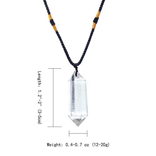 Runyangshi Clear Quartz Healing Crystal Pendants, Double Pointed Natural Crystal Quartz Necklace 6 Faceted Chakra Crystal Wand Stone - Image 2
