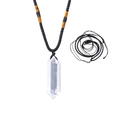 Runyangshi Clear Quartz Healing Crystal Pendants, Double Pointed Natural Crystal Quartz Necklace 6 Faceted Chakra Crystal Wand Stone - Image 1