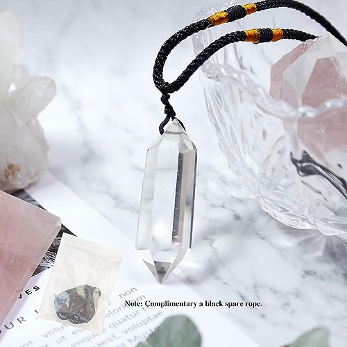 Runyangshi Clear Quartz Healing Crystal Pendants, Double Pointed Natural Crystal Quartz Necklace 6 Faceted Chakra Crystal Wand Stone - Image 4