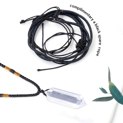Runyangshi Clear Quartz Healing Crystal Pendants, Double Pointed Natural Crystal Quartz Necklace 6 Faceted Chakra Crystal Wand Stone - Image 5