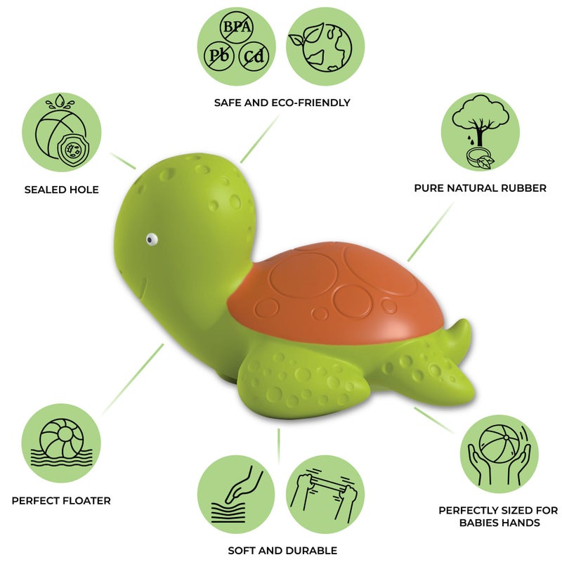caaocho Pure Natural Rubber Bath Toy - Mele The Sea Turtle - Hole Free Bath Toys, BPA Free Bath Toys for Infants, Without Holes Sealed Natural Rubber Baby Toy - Image 4