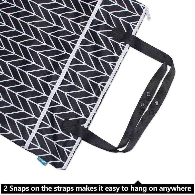 Teamoy Travel Hanging Wet Dry Bag Organizer (24.7 x 18 inches) with Two Compartments for Cloth Diaper, Laundry, Swimsuits and More, Easy to Hang Everywhere(L, Black Arrow) - Image 3