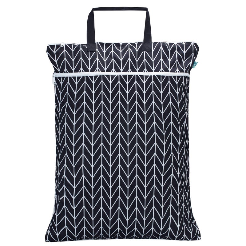 Teamoy Travel Hanging Wet Dry Bag Organizer (24.7 x 18 inches) with Two Compartments for Cloth Diaper, Laundry, Swimsuits and More, Easy to Hang Everywhere(L, Black Arrow) - Image 1