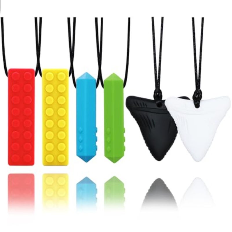 Chewy Necklaces for Sensory,6 Pack Chew Necklaces for Sensory Boys and Girls with Autism, ADHD, SPD, Chewing, Biting, Silicone Oral Chew Toys Teething Necklace for Adults Reduce Anxiety Fidget - Image 1