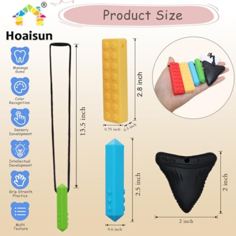 Chewy Necklaces for Sensory,6 Pack Chew Necklaces for Sensory Boys and Girls with Autism, ADHD, SPD, Chewing, Biting, Silicone Oral Chew Toys Teething Necklace for Adults Reduce Anxiety Fidget - Image 4