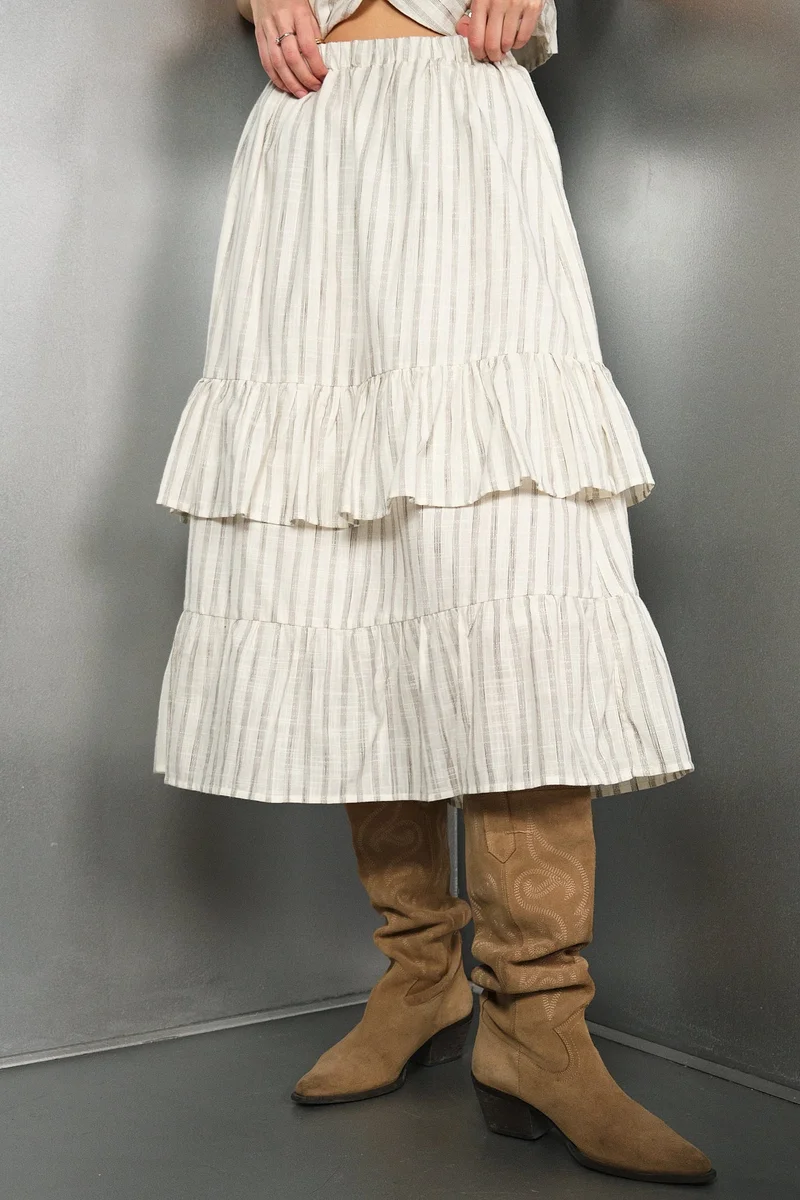 فيرجيو Stripes Cotton Striped Tiered Skirt With Elastic Waist for Women