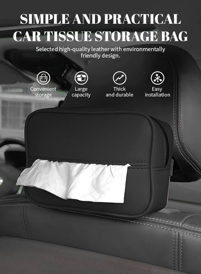 Generic Leather Car Tissue Holder with Adjustable Buckle & Large Capacity, Waterproof Non-Slip Car Tissue Organizer and Storage Bag  - Image 2
