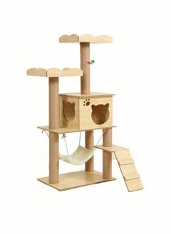 Wood Cat Climbing Frame Multi Level Cat Tree Condo Cat Tower with Scratching Board Sisal Scratching Post Hammock and Ladder Cat Furniture with House for Rest