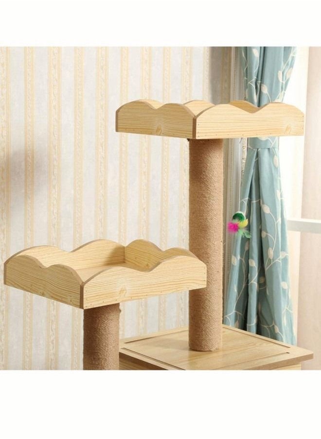 Generic - Wood Cat Climbing Frame Multi Level Cat Tree Condo Cat Tower with Scratching Board Sisal Scratching Post Hammock and Ladder Cat Furniture with House for Rest - Image 1