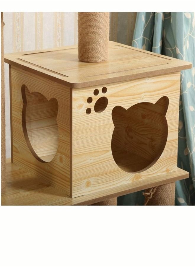 Generic - Wood Cat Climbing Frame Multi Level Cat Tree Condo Cat Tower with Scratching Board Sisal Scratching Post Hammock and Ladder Cat Furniture with House for Rest - Image 1