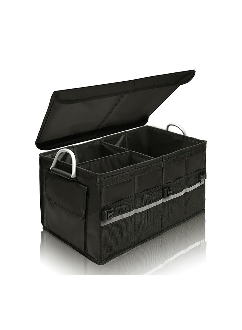 Auger Car Trunk Organizer with Reflective Stripes,Auto Cargo storage Box,Folding Car Organizer with Reinforced Handles, Adjustable Pockets,  Non-Slip Bottom, Waterproof Oxford–Black，Folding and Multi-Compartment, Storage for SUV, Truck, Sedan (Black, 55L) - Image 1