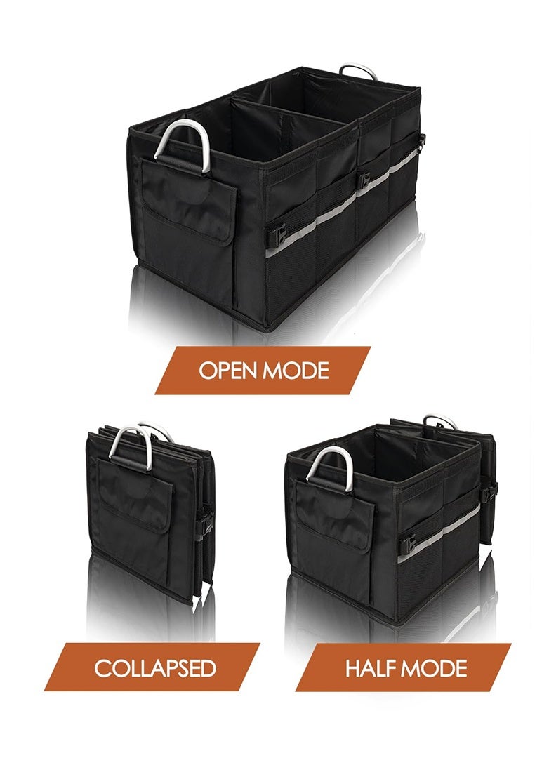 Auger Car Trunk Organizer with Reflective Stripes,Auto Cargo storage Box,Folding Car Organizer with Reinforced Handles, Adjustable Pockets,  Non-Slip Bottom, Waterproof Oxford–Black，Folding and Multi-Compartment, Storage for SUV, Truck, Sedan (Black, 55L) - Image 3