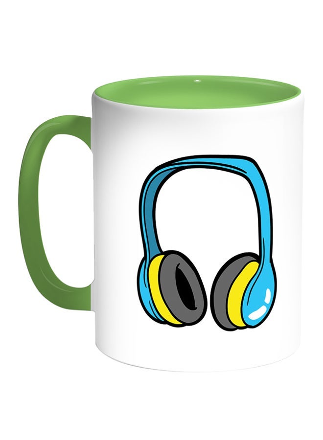 RYN Headphone Printed Coffee Mug White/Green 11ounce