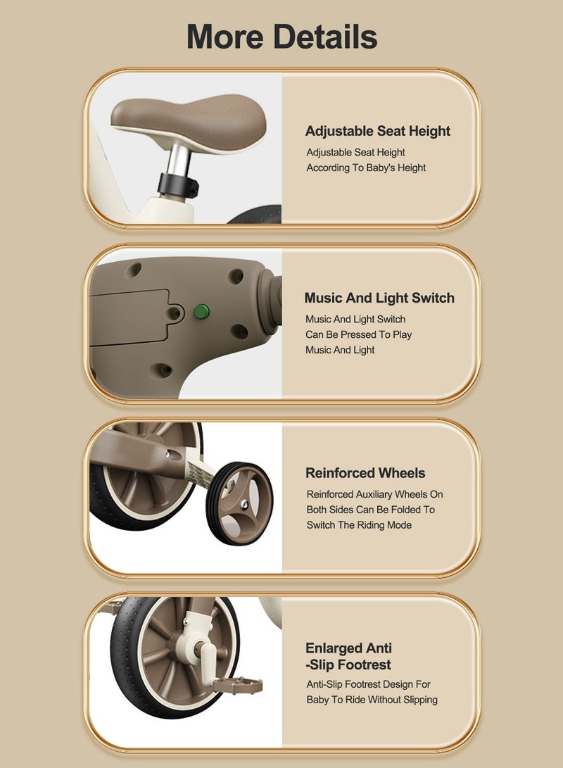 ما بيبي دراجة ثلاثية العجلات للأطفال 2 في 1 مزودة بأضواء وموسيقى، مناسبة للأولاد والبنات من عمر 1 إلى 6 سنوات، سكوتر للأطفال/سيارة توازن، دراجة بدون دواسات، متعددة الوظائف، دراجة توازن يدوية ثلاثية العجلات - Image 2