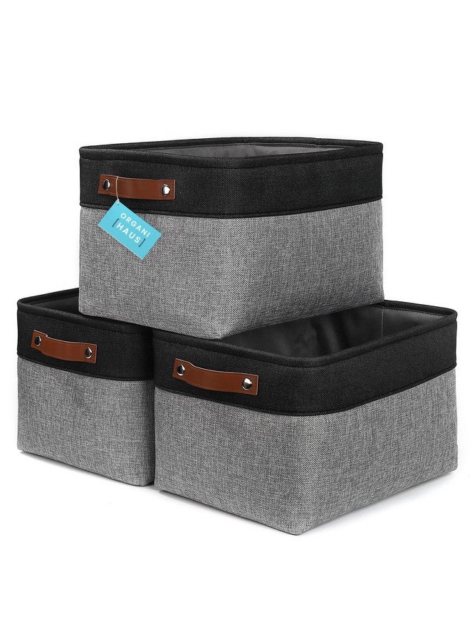OrganiHaus OrganiHaus Large Fabric Storage Baskets for Shelves 3 Pack | 15x11in Closet Storage Bins for Shelves | Clothes Storage Bins for Organizing | Linen Closet Organizers | Fabric Basket, Gray/Black - Image 1