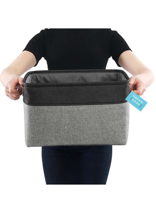 OrganiHaus OrganiHaus Large Fabric Storage Baskets for Shelves 3 Pack | 15x11in Closet Storage Bins for Shelves | Clothes Storage Bins for Organizing | Linen Closet Organizers | Fabric Basket, Gray/Black - Image 3
