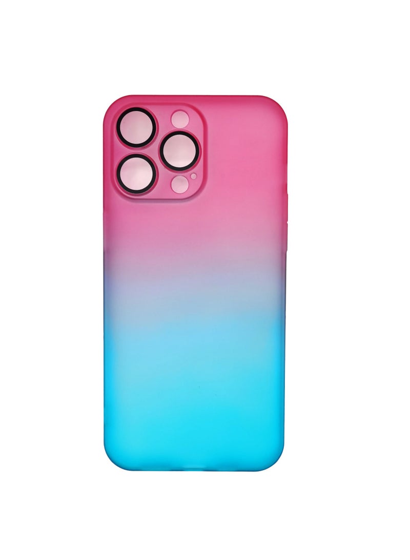 Color Fans Compatible with iPhone 15 Pro Max Cute Case Gradient Frosted Wrist Strap Chain Transparent Lens Protection Clear Fashion Protection Shockproof Cover for Women Girls -Pink Blue/Gradient - Image 2