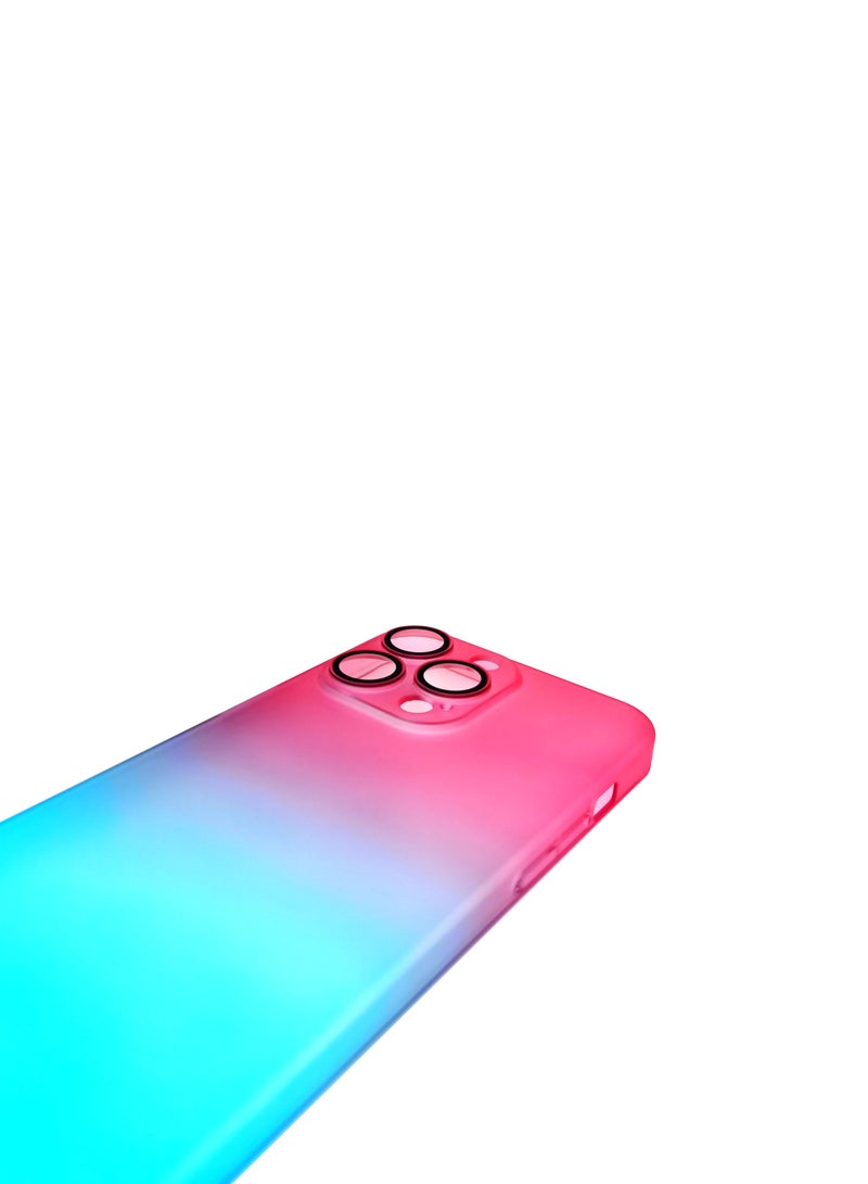 Color Fans Compatible with iPhone 15 Pro Max Cute Case Gradient Frosted Wrist Strap Chain Transparent Lens Protection Clear Fashion Protection Shockproof Cover for Women Girls -Pink Blue/Gradient - Image 4