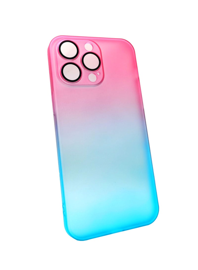 Color Fans Compatible with iPhone 15 Pro Max Cute Case Gradient Frosted Wrist Strap Chain Transparent Lens Protection Clear Fashion Protection Shockproof Cover for Women Girls -Pink Blue/Gradient - Image 5