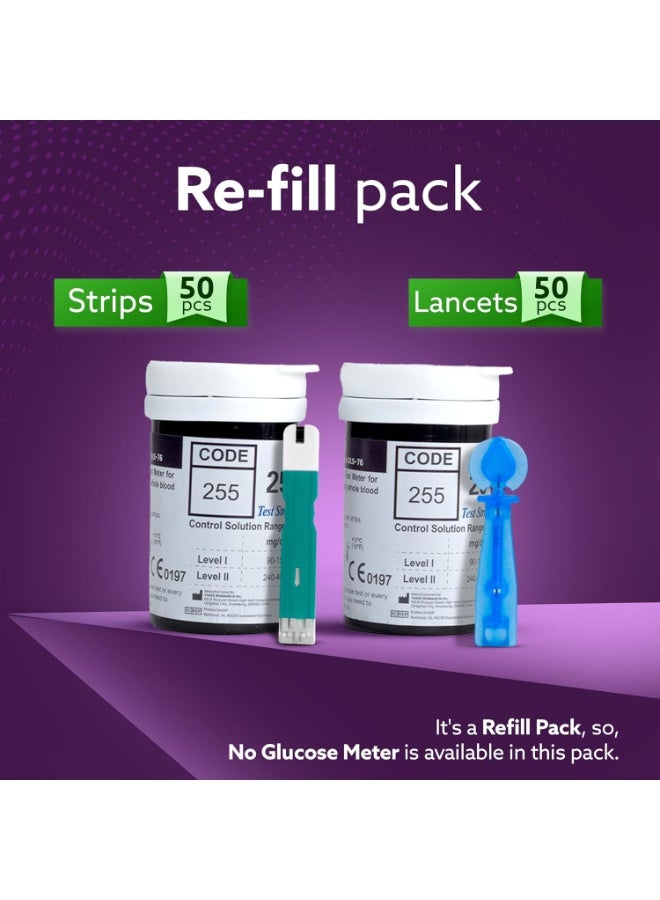 AGARO Blood Glucose Test Strips & Lancets, 50pcs each, Instant Blood Sugar Test at Home, Glucometer Machine, Blood Glucose Monitoring Device, Fast Blood Sugar Testing, Simple & Accurate - Image 2