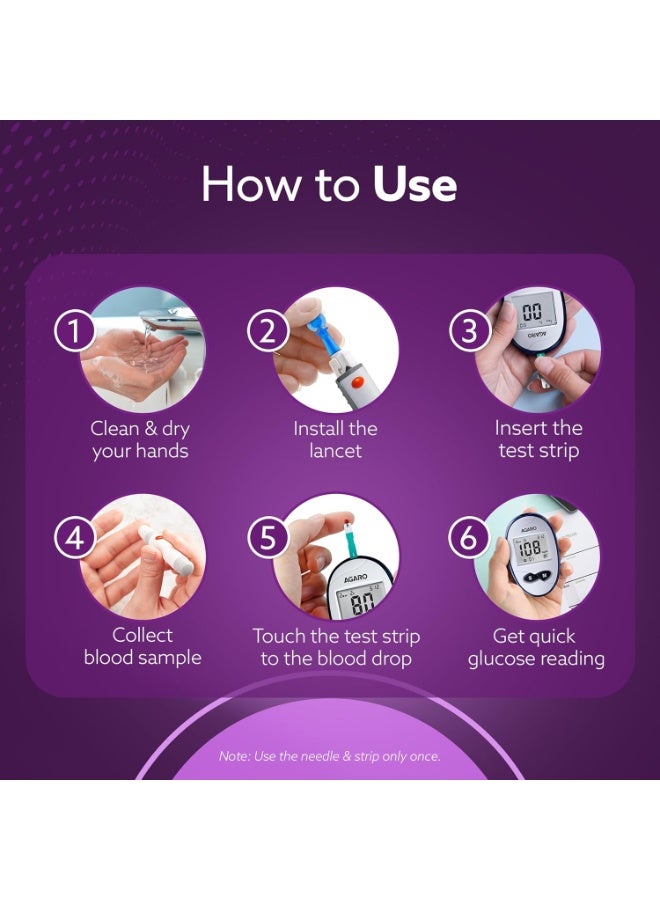 AGARO Blood Glucose Test Strips & Lancets, 50pcs each, Instant Blood Sugar Test at Home, Glucometer Machine, Blood Glucose Monitoring Device, Fast Blood Sugar Testing, Simple & Accurate - Image 3