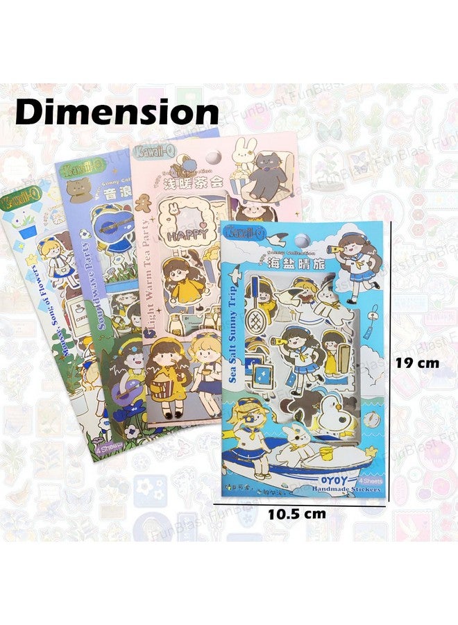 فنبلاست مجموعة ملصقات FunBlast Kawaii - 16 ورقة (100+ قطعة) ملصقات ثلاثية الأبعاد DIY للبنات، ملصقات جمالية، ملصقات للتدوين، سجل القصاصات، مجموعة ملصقات لطيفة (مجموعة YoYo Sunny 4 × 4 = 16 ورقة) - Image 2