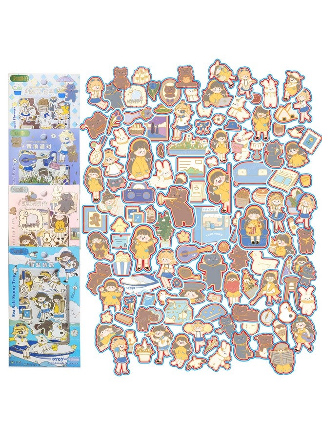 فنبلاست مجموعة ملصقات FunBlast Kawaii - 16 ورقة (100+ قطعة) ملصقات ثلاثية الأبعاد DIY للبنات، ملصقات جمالية، ملصقات للتدوين، سجل القصاصات، مجموعة ملصقات لطيفة (مجموعة YoYo Sunny 4 × 4 = 16 ورقة) - Image 1