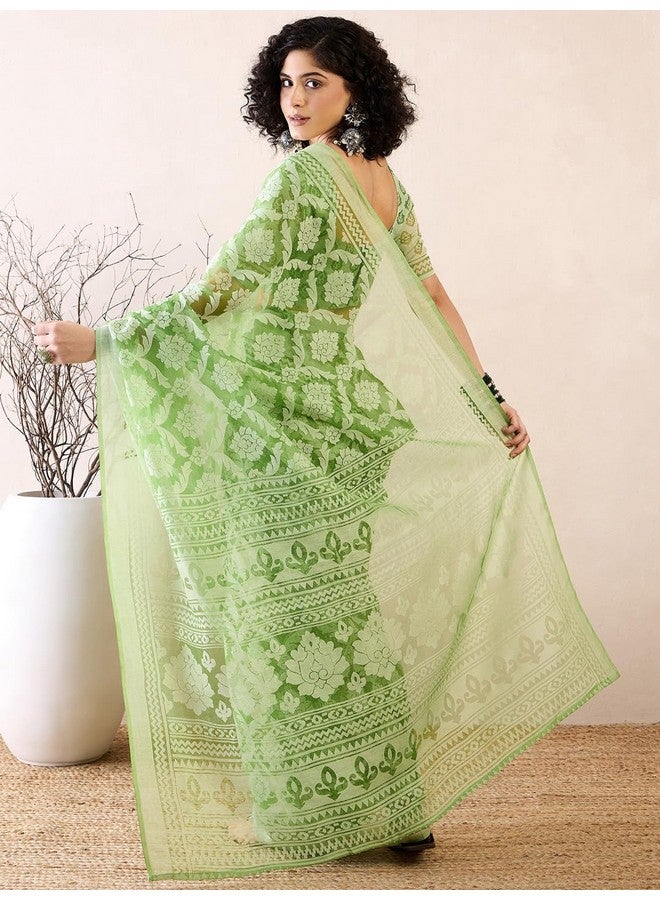 saree mall ساري مول ساري نسائي أخضر مزخرف بالأزهار جاهز للارتداء ساري دقيقة واحدة مع بلوزة غير مخيطة (RTWMSKR01E_HS) - Image 2