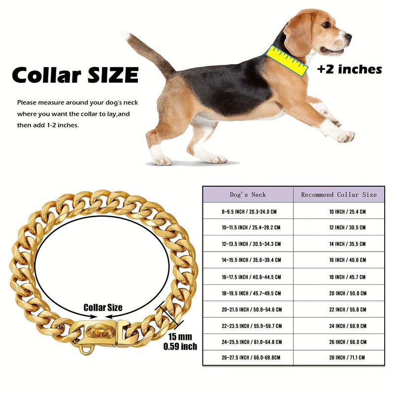 Stainless Steel Dog Collar for Medium to Large Dogs 24 Inch Length Safety Buckle Cuban Link Training Necklace 15MM Width Sturdy - Image 2