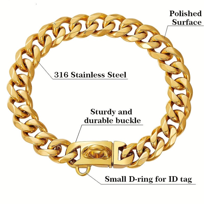 Stainless Steel Dog Collar for Medium to Large Dogs 24 Inch Length Safety Buckle Cuban Link Training Necklace 15MM Width Sturdy - Image 5