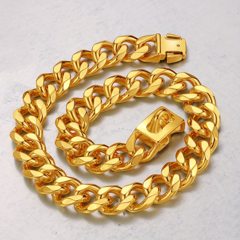 Stainless Steel Dog Collar for Medium to Large Dogs 24 Inch Length Safety Buckle Cuban Link Training Necklace 15MM Width Sturdy - Image 3