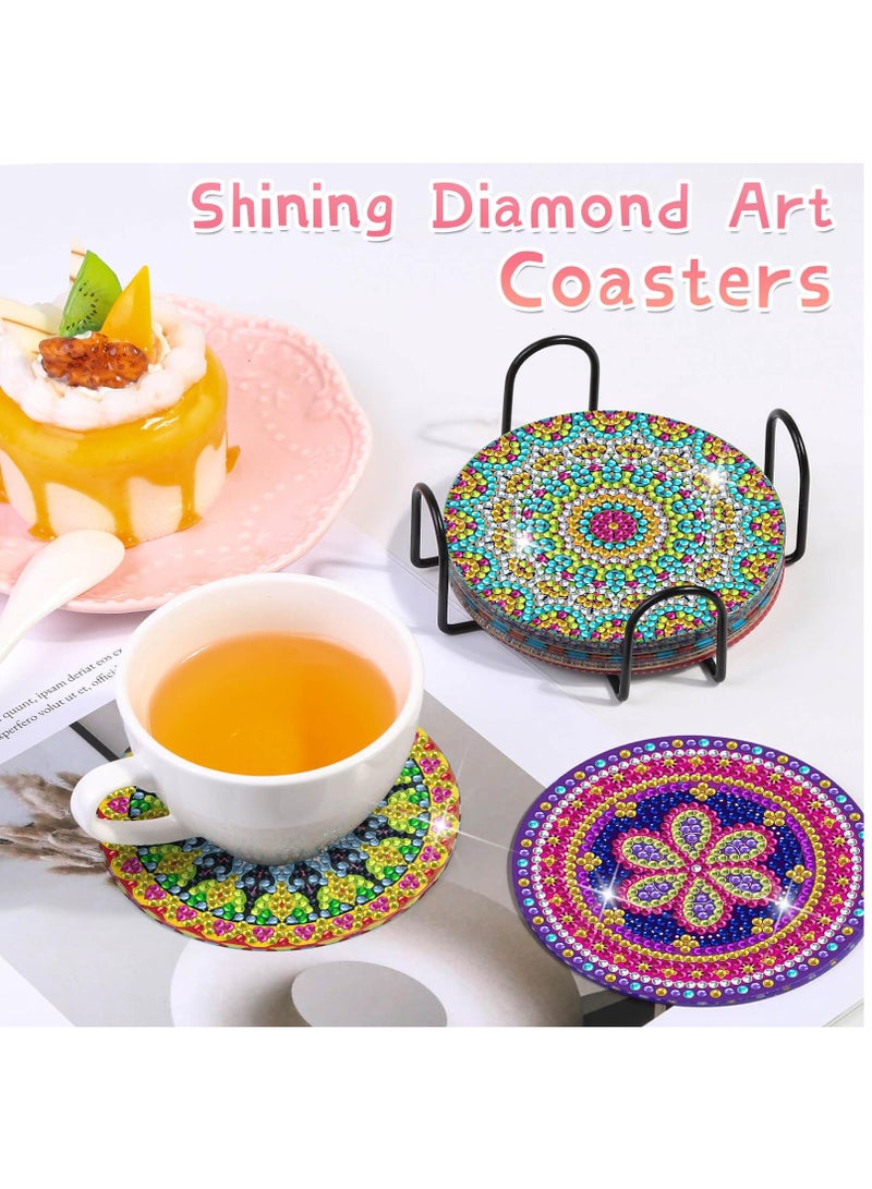 بيبي لاند مجموعة قواعد اكواب للرسم الماسي مكونة من 8 قطع، قطع من قواعد اكواب ماندالا الماسية مع حامل للمبتدئين والبالغين والاطفال مجموعة الرسم الماسي الصغيرة لوازم الحرف الفنية - Image 3