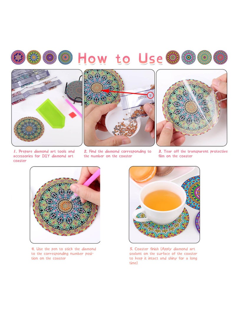بيبي لاند مجموعة قواعد اكواب للرسم الماسي مكونة من 8 قطع، قطع من قواعد اكواب ماندالا الماسية مع حامل للمبتدئين والبالغين والاطفال مجموعة الرسم الماسي الصغيرة لوازم الحرف الفنية - Image 5