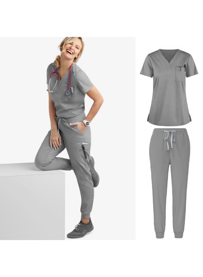 Loquat Womens Medical Scrubs Set Medical Uniform Set Gray - Image 1