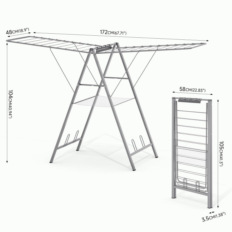 APEXCHASER Clothes Drying Rack Foldable, Metal Laundry Drying Rack Collapsible, Portable Compact Clothes Rack for Sweater Baby Clothes Towel Indoor & Outdoor, Height Adjustable Clothes Airer, Grey - Image 2