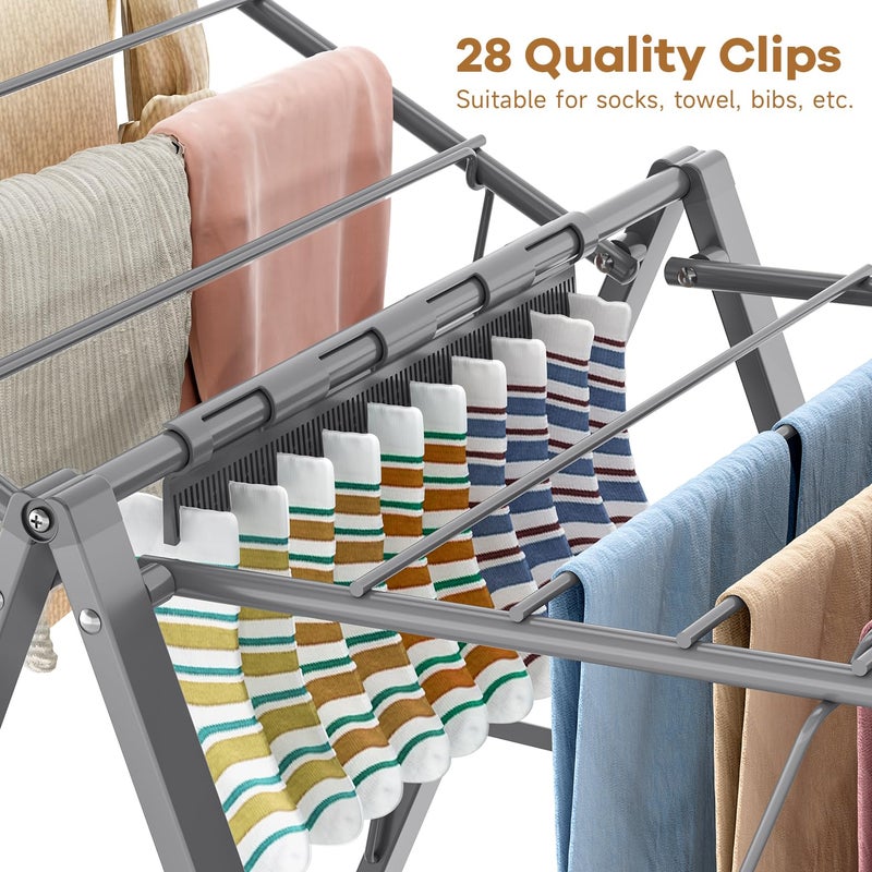 APEXCHASER Clothes Drying Rack Foldable, Metal Laundry Drying Rack Collapsible, Portable Compact Clothes Rack for Sweater Baby Clothes Towel Indoor & Outdoor, Height Adjustable Clothes Airer, Grey - Image 4